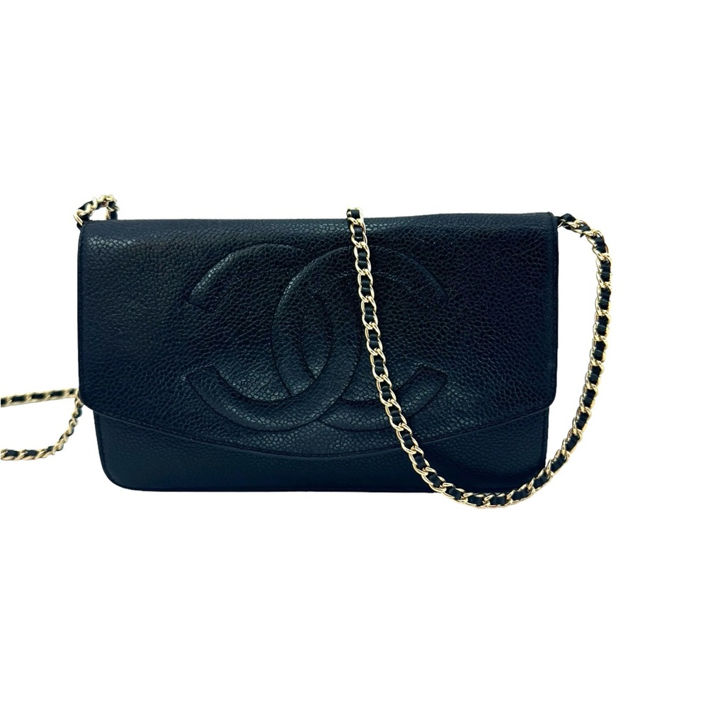 Auth Vintage Chanel Wallet on Chain WOC Black Gold